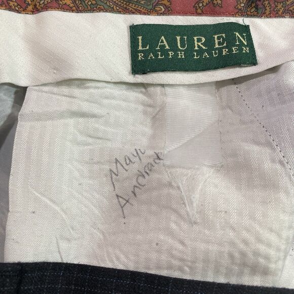 LAUREN RALPH LAUREN Wool Blend Pants Pleated Cuffed Windowpane Men Waist 35 Gray - Picture 4 of 11